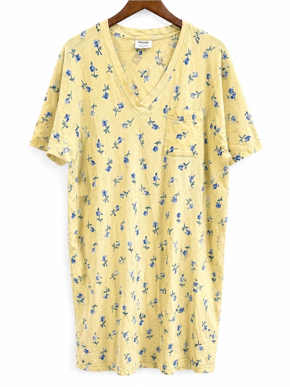 VTG Preview Collection Floral Sleep Tee Nightgown Yellow Blue Oversized One Size